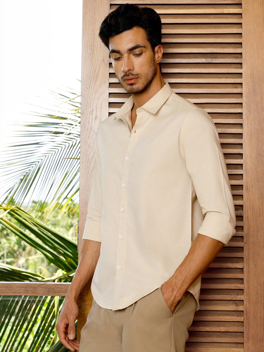 CAHOOT Men's Beige Solid Shirt - view 3