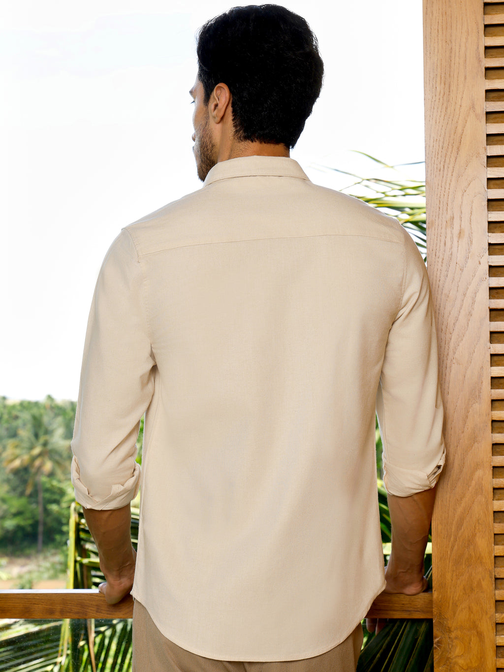 CAHOOT Men's Beige Solid Shirt - view 4