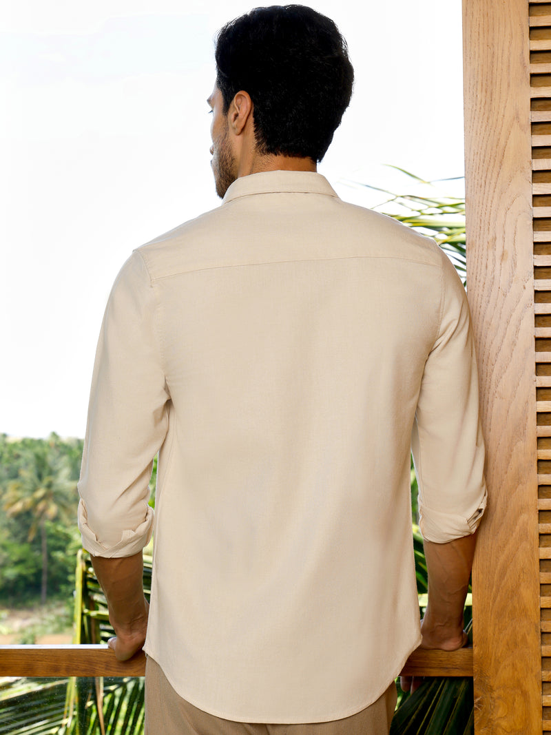 CAHOOT Men's Beige Solid Shirt - view 4