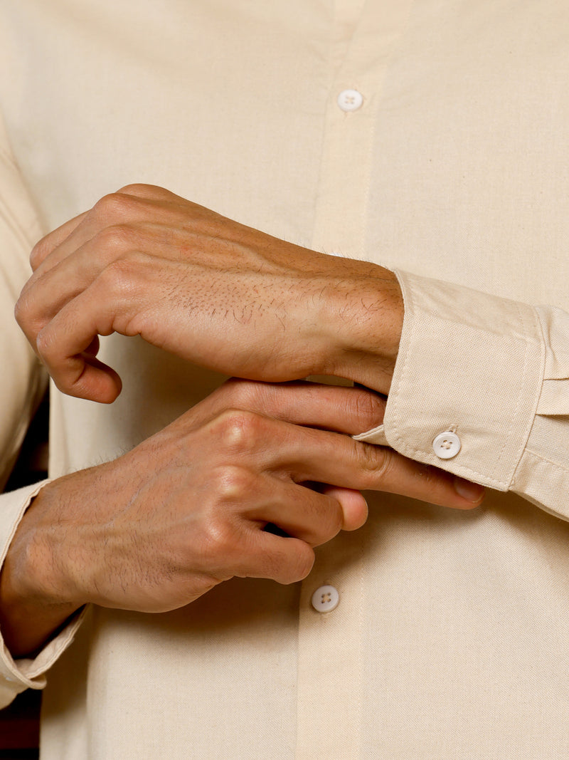 CAHOOT Men's Beige Solid Shirt - view 8