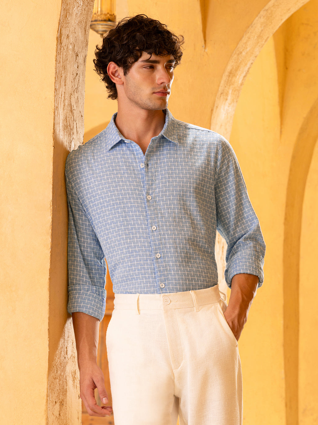 Double cloth Jacquard Regular Fit Shirt