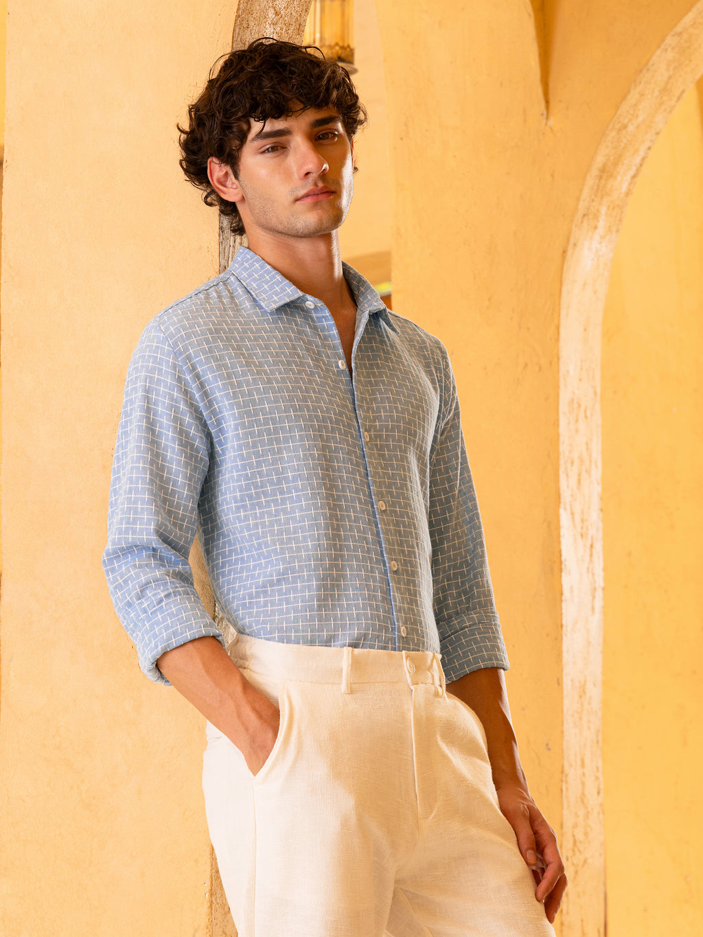 Double cloth Jacquard Regular Fit Shirt