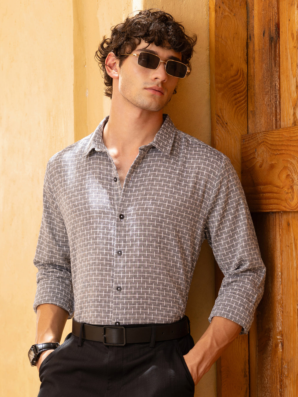 Double cloth Jacquard Regular Fit Shirt