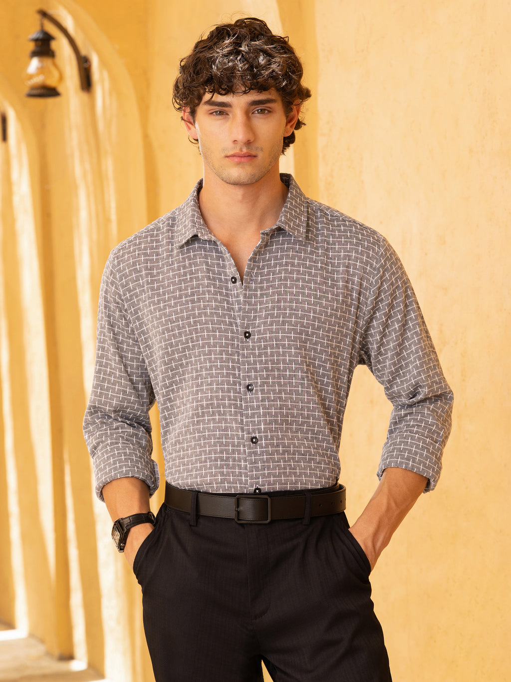 Double cloth Jacquard Regular Fit Shirt