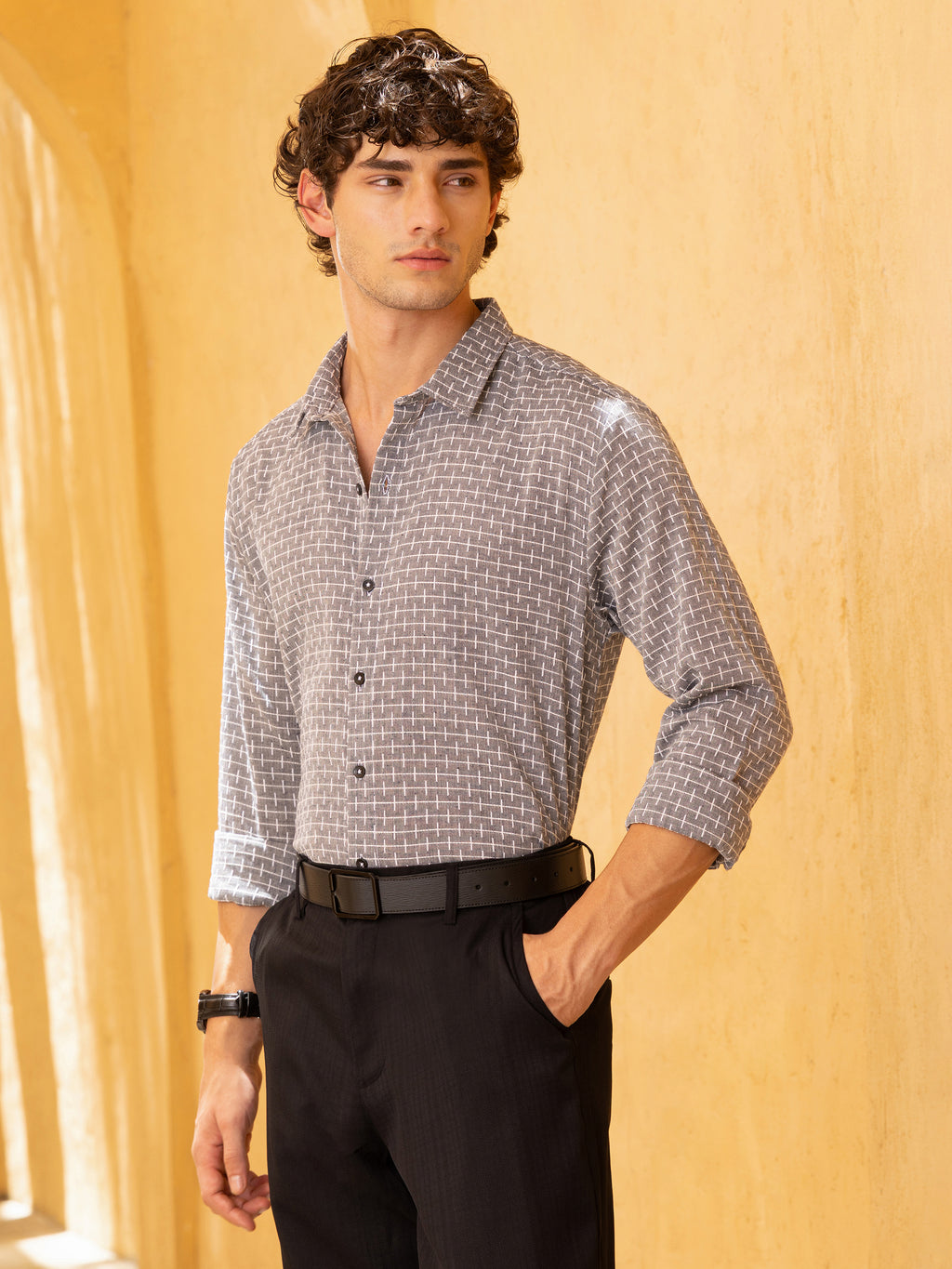 Double cloth Jacquard Regular Fit Shirt