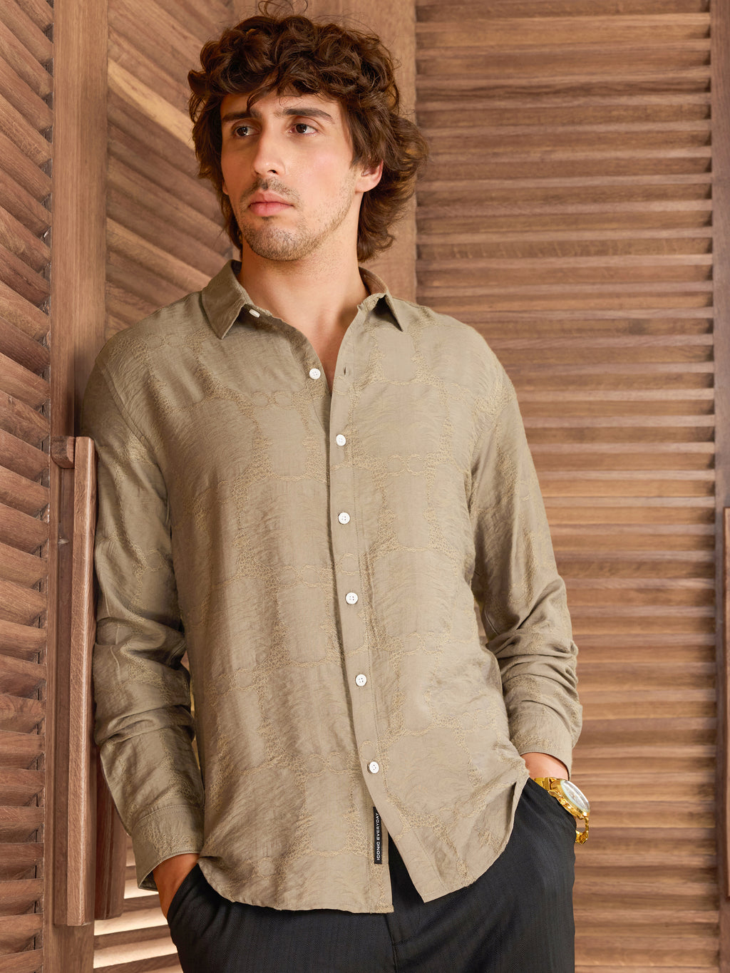 CAHOOT Men's Beige Self Design Shirt - view 2