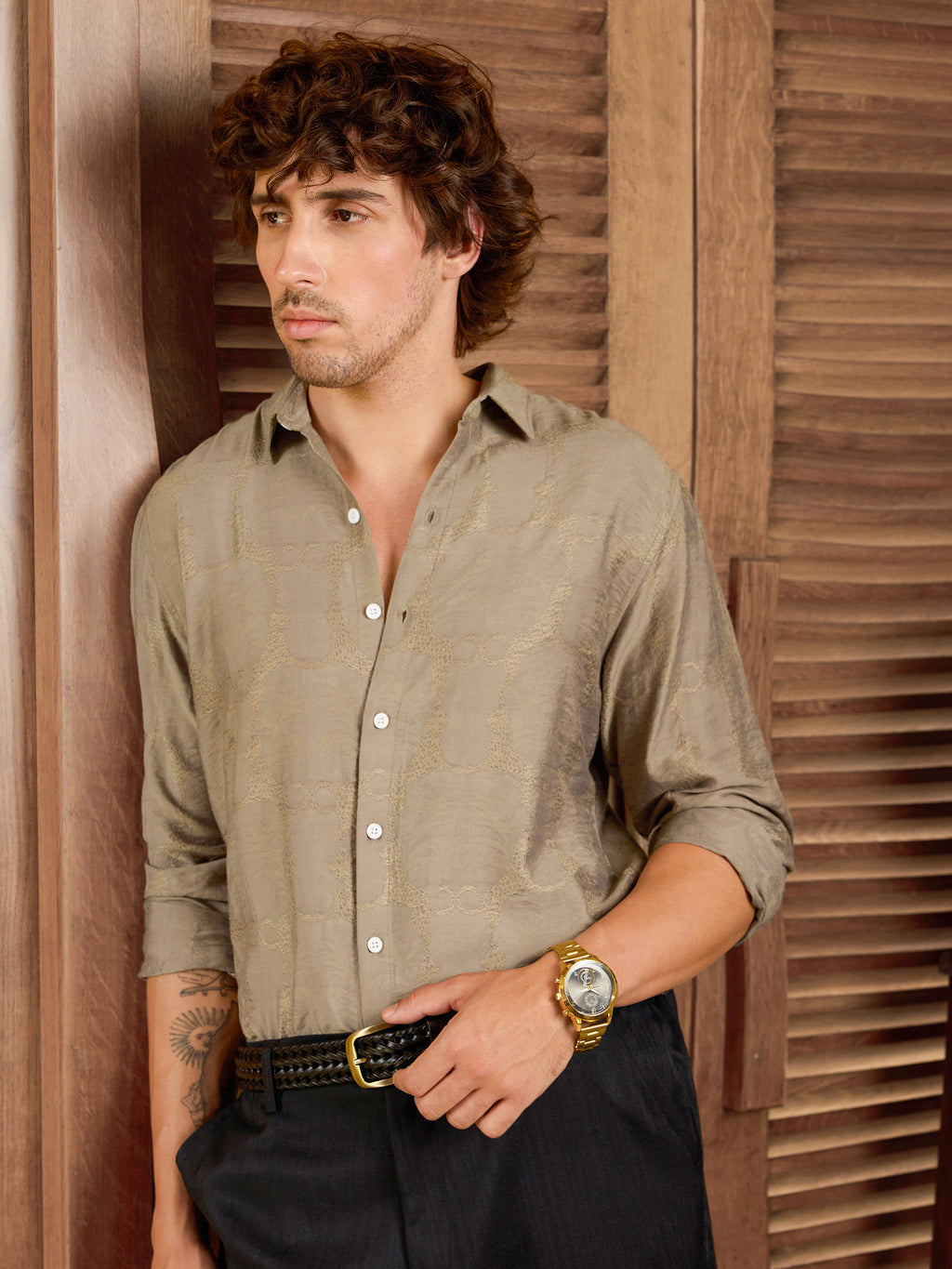 CAHOOT Men's Beige Self Design Shirt - view 6
