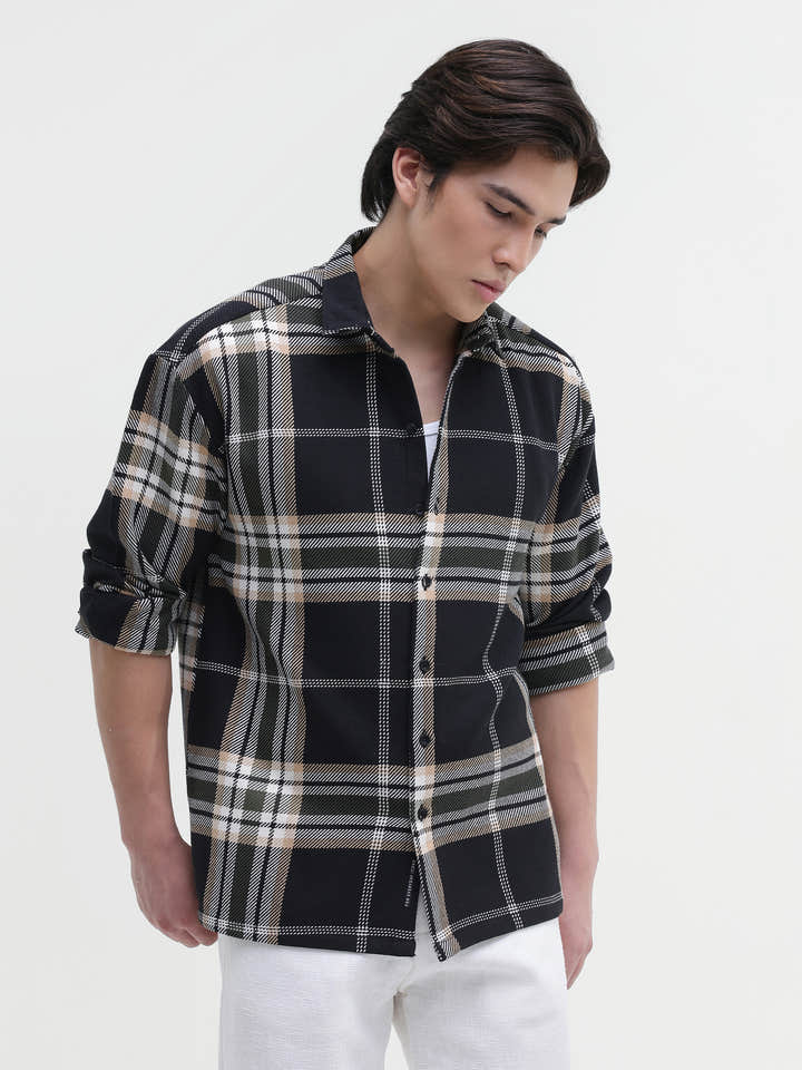Yarn-Dyed Plaid Oversized Fit Shirt