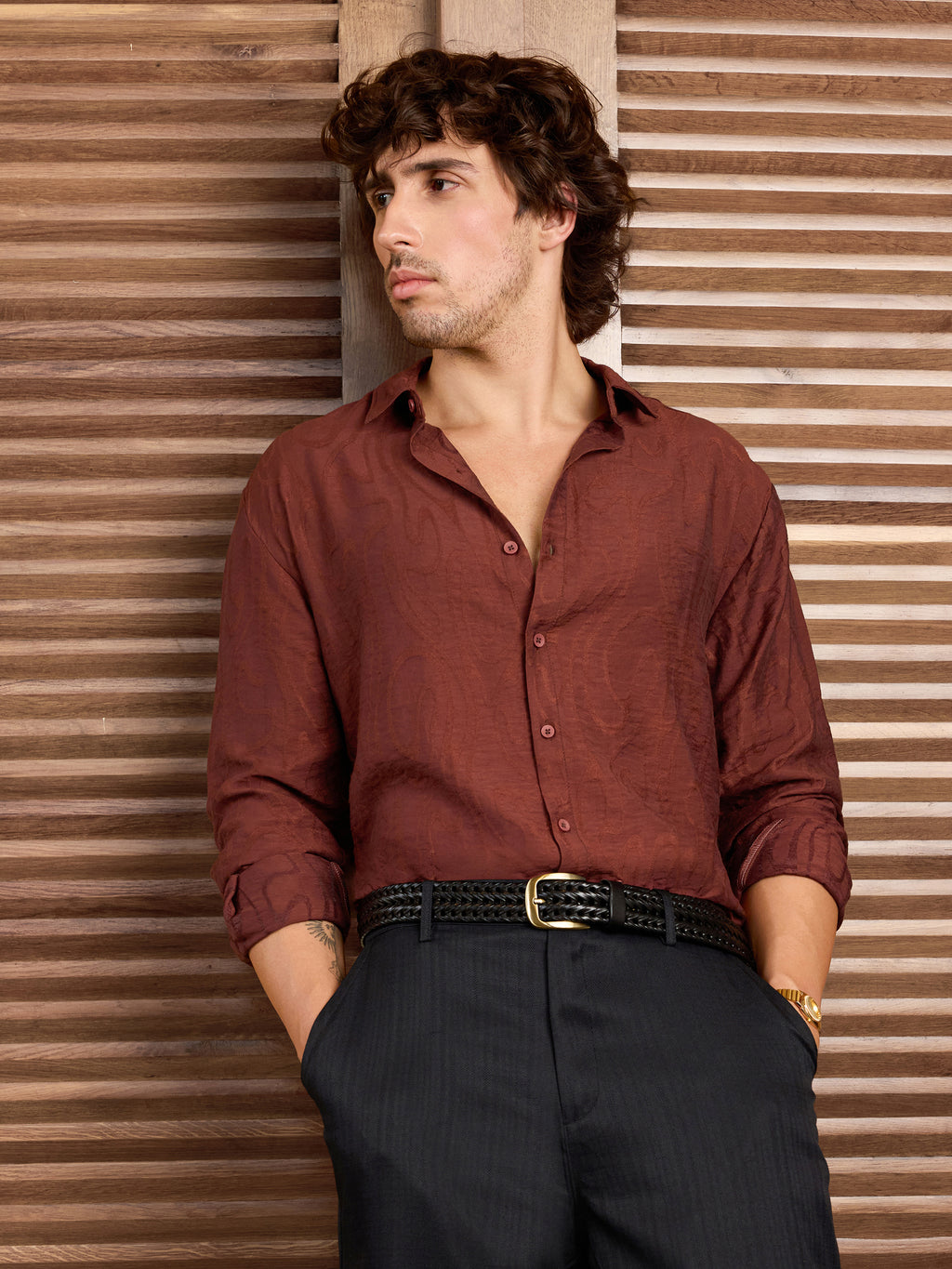 CAHOOT Men's Red Self Design Shirt - view 3
