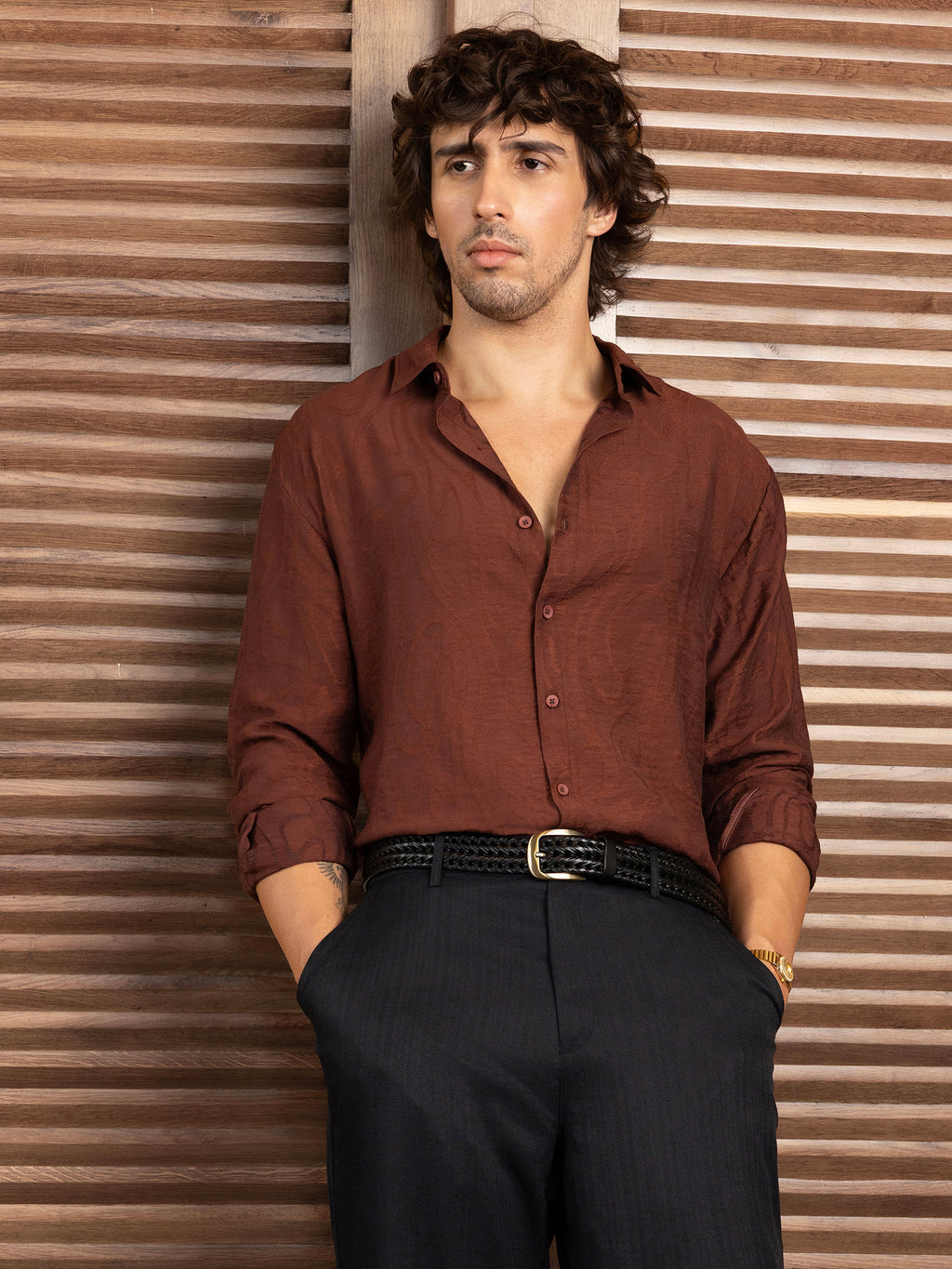 CAHOOT Men's Red Self Design Shirt - view 6