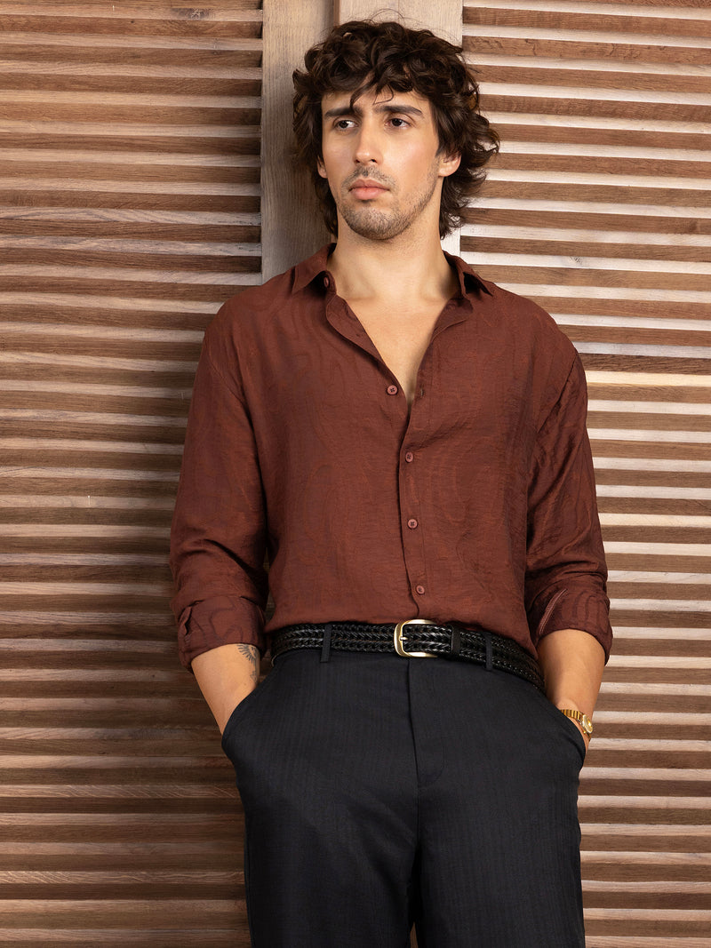 CAHOOT Men's Red Self Design Shirt - view 6