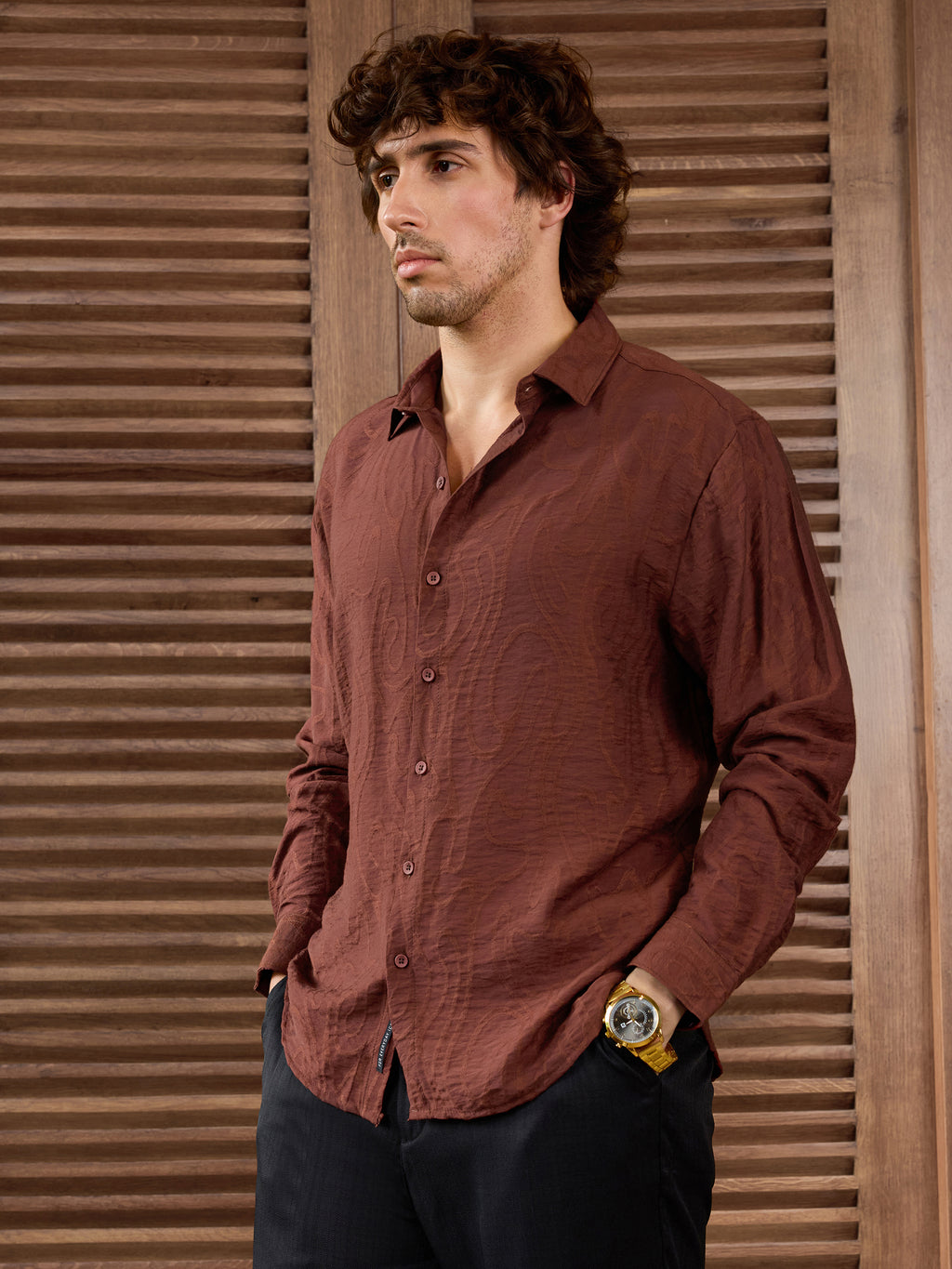 CAHOOT Men's Red Self Design Shirt - view 7
