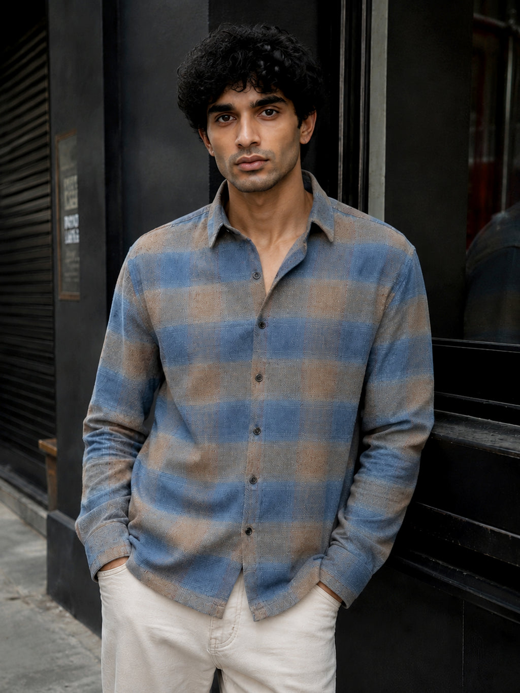 CAHOOT Men's Blue & Beige Check Flannel Oversized Fit Shirt - view 2