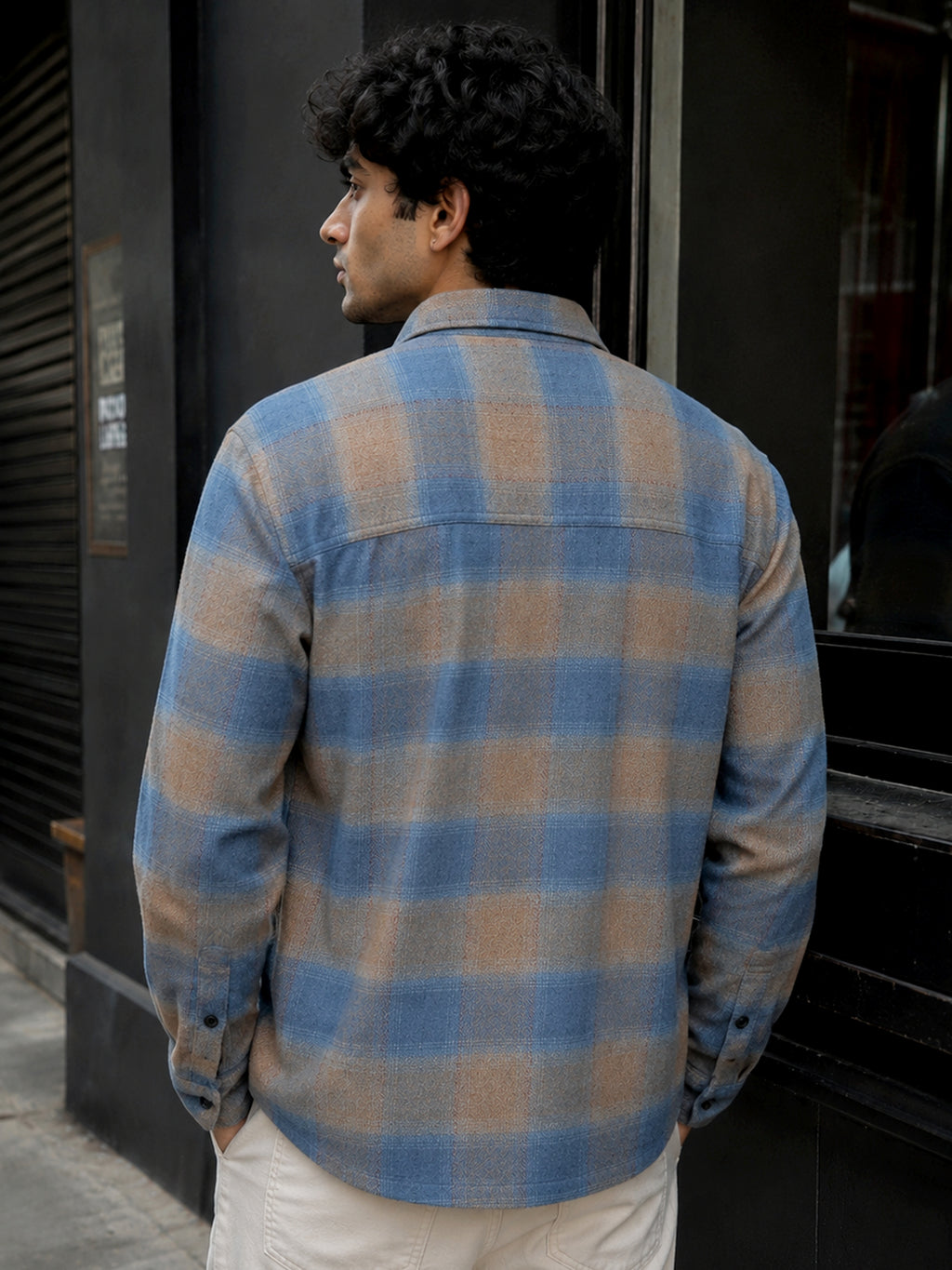 CAHOOT Men's Blue & Beige Check Flannel Oversized Fit Shirt - view 3