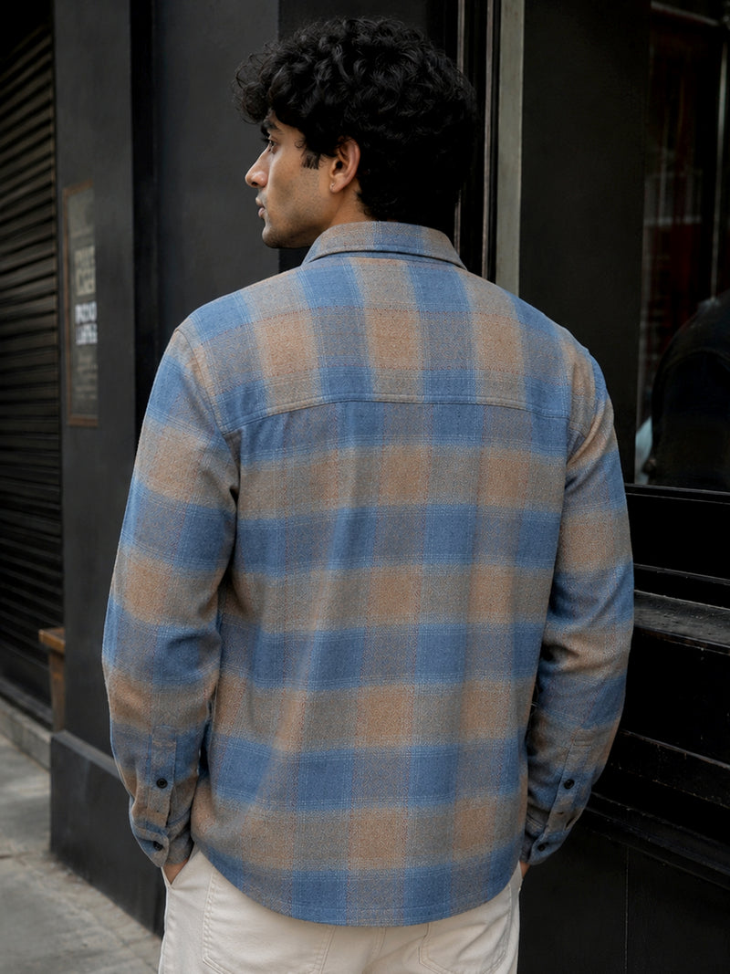 CAHOOT Men's Blue & Beige Check Flannel Oversized Fit Shirt - view 3