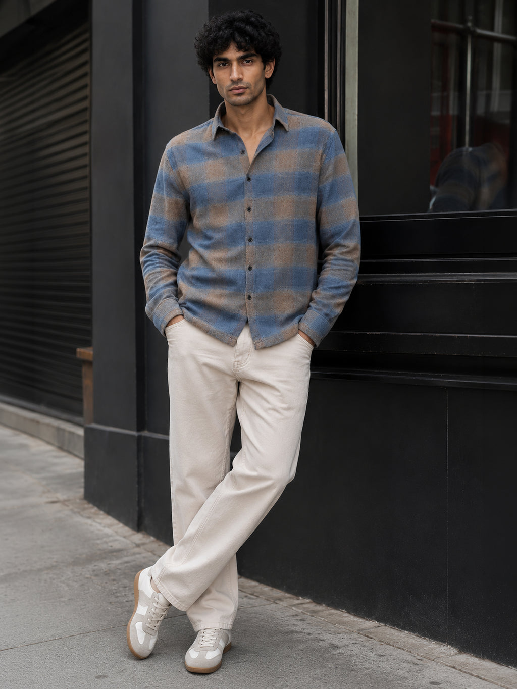 CAHOOT Men's Blue & Beige Check Flannel Oversized Fit Shirt - view 4