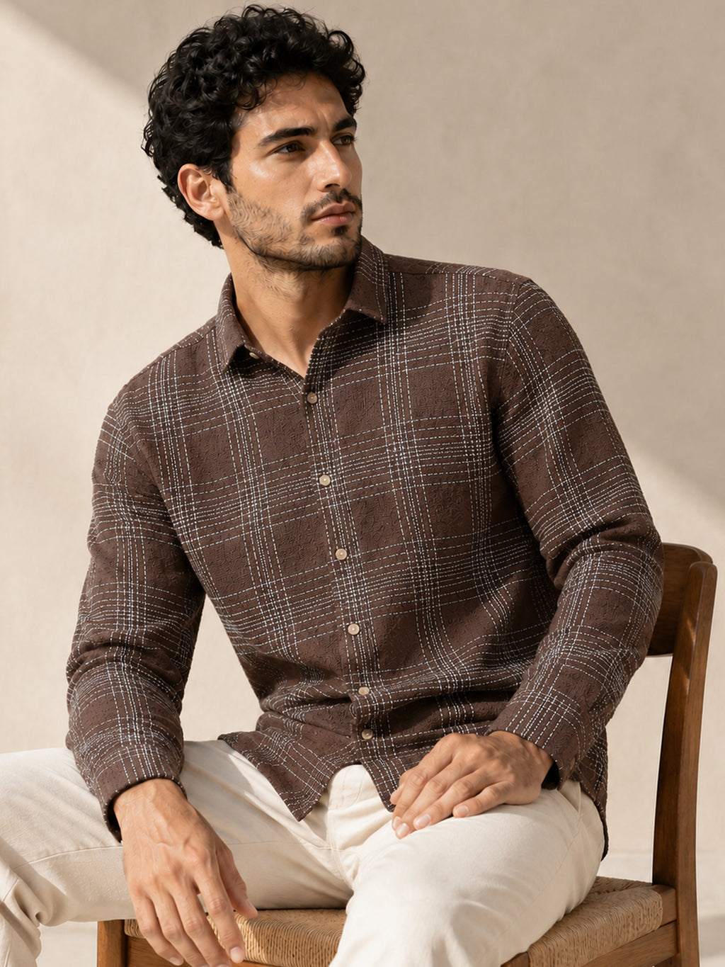 CAHOOT Men's Brown Checkered Oversized Fit Shirt - view 1