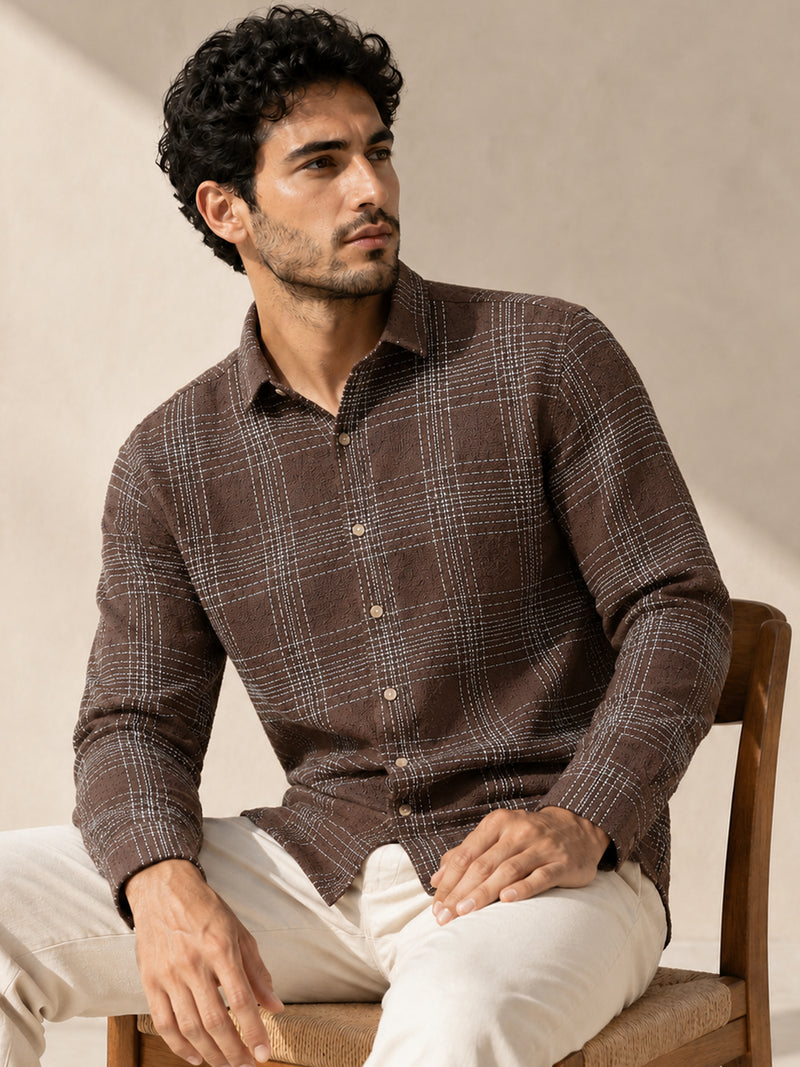 CAHOOT Men's Brown Checkered Oversized Fit Shirt - view 1