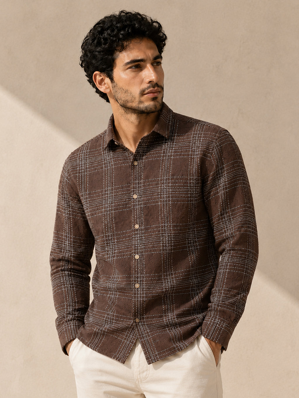 CAHOOT Men's Brown Checkered Oversized Fit Shirt - view 2