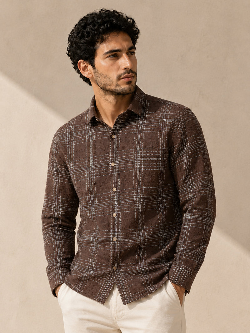 CAHOOT Men's Brown Checkered Oversized Fit Shirt - view 2