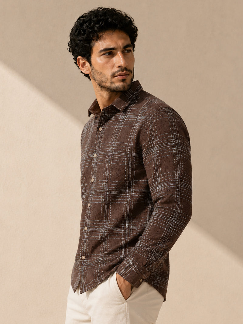 CAHOOT Men's Brown Checkered Oversized Fit Shirt - view 3