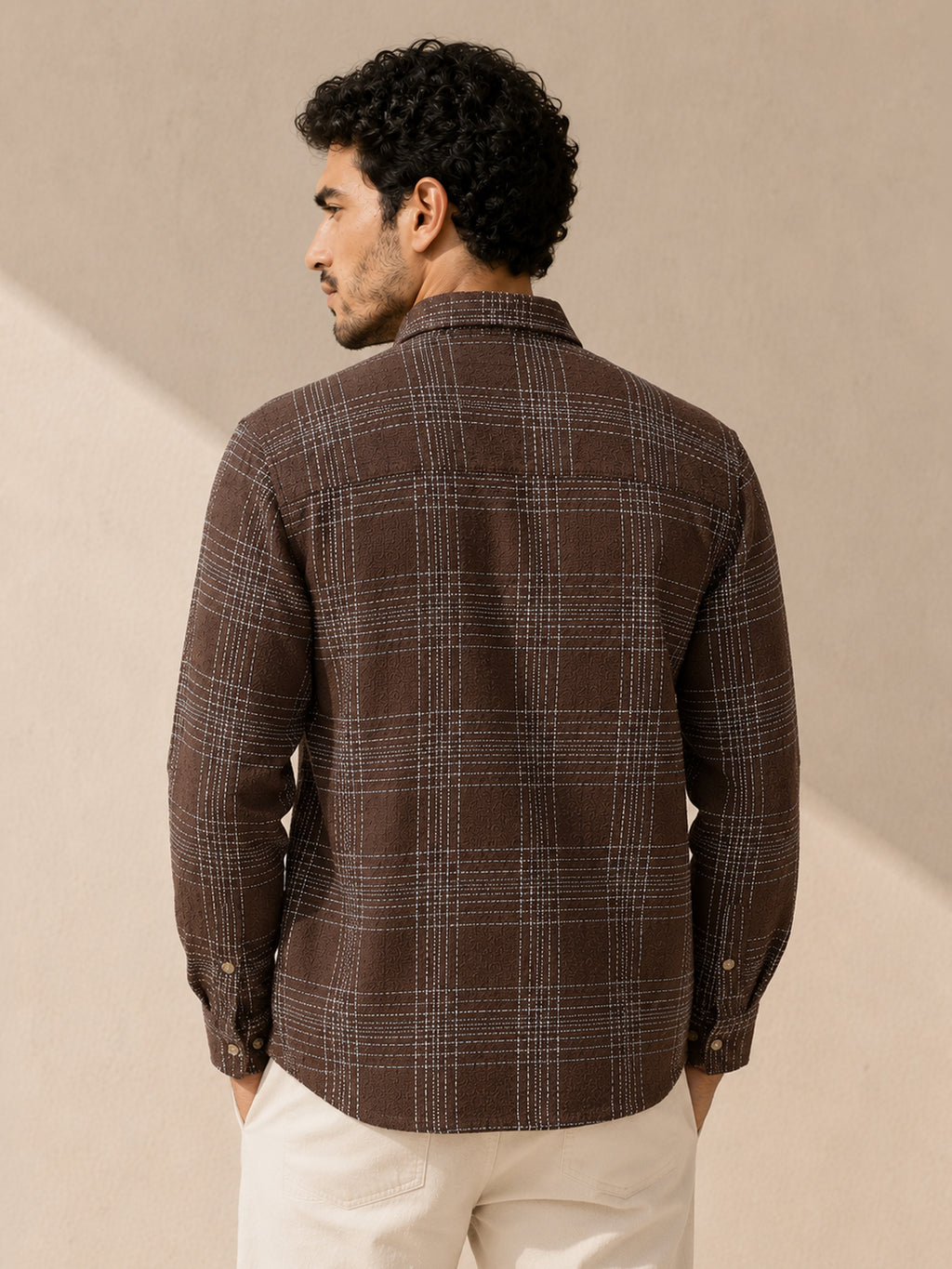 CAHOOT Men's Brown Checkered Oversized Fit Shirt - view 4