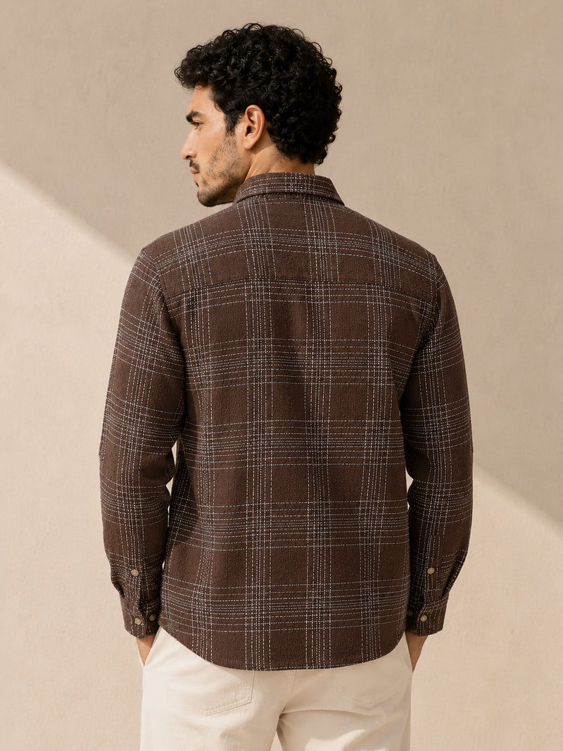 CAHOOT Men's Brown Checkered Oversized Fit Shirt - view 4