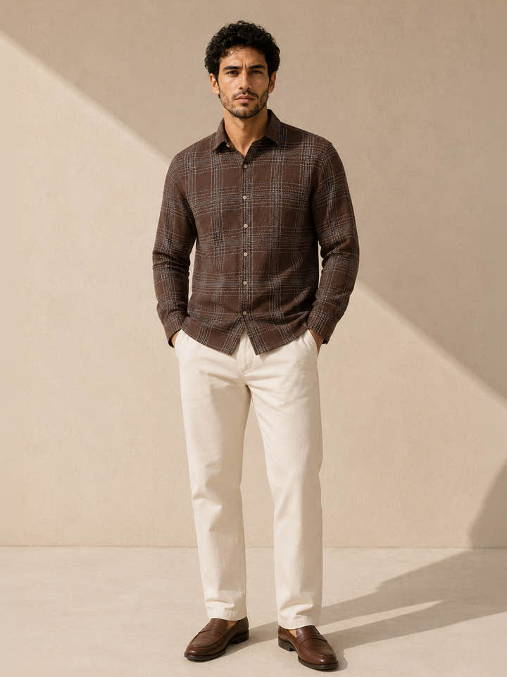 CAHOOT Men's Brown Checkered Oversized Fit Shirt - view 5