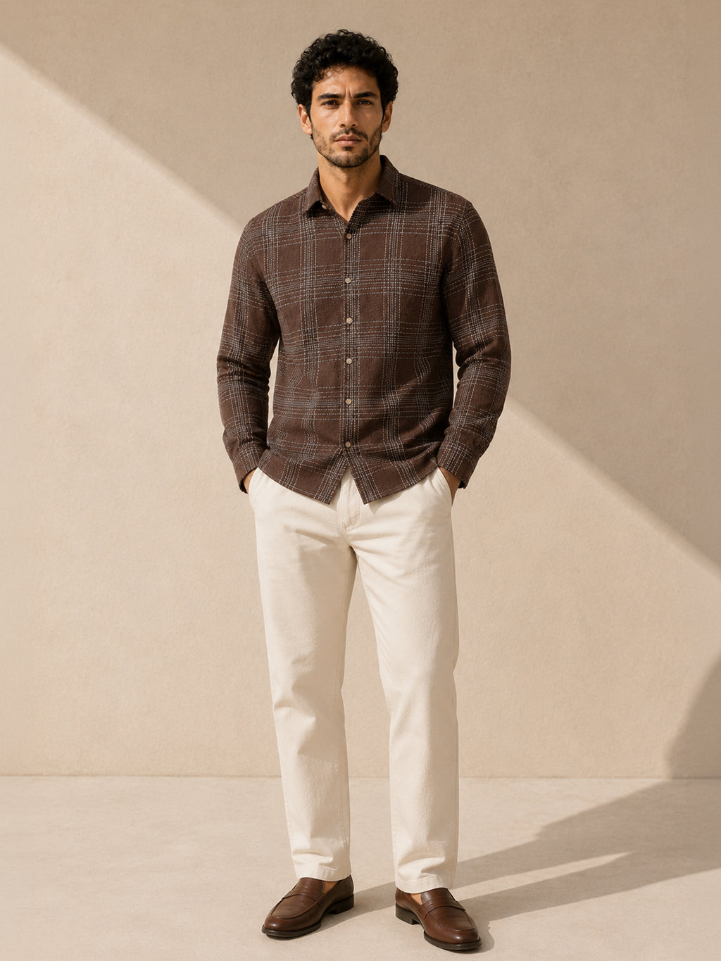 CAHOOT Men's Brown Checkered Oversized Fit Shirt - view 5