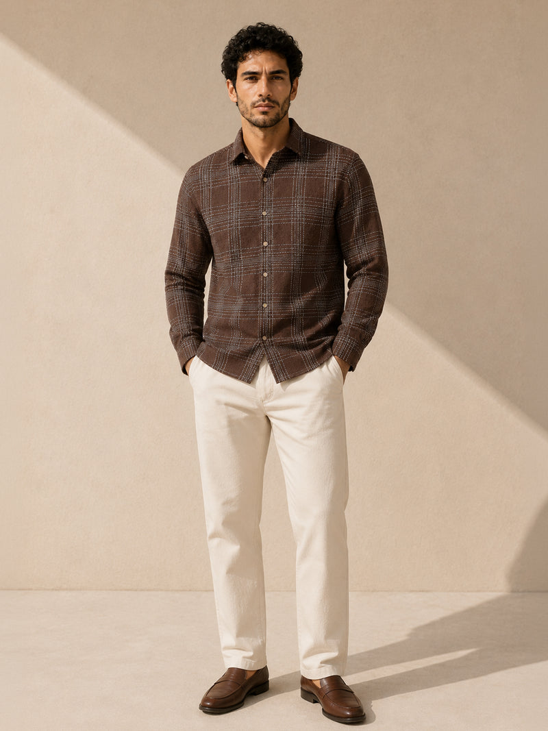 CAHOOT Men's Brown Checkered Oversized Fit Shirt - view 5