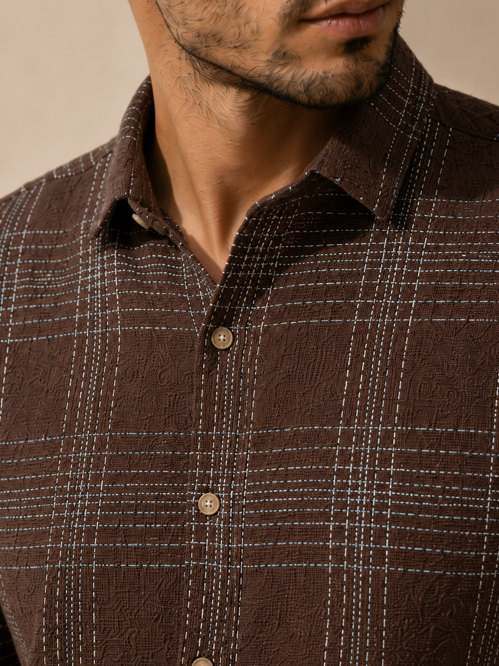 CAHOOT Men's Brown Checkered Oversized Fit Shirt - view 6
