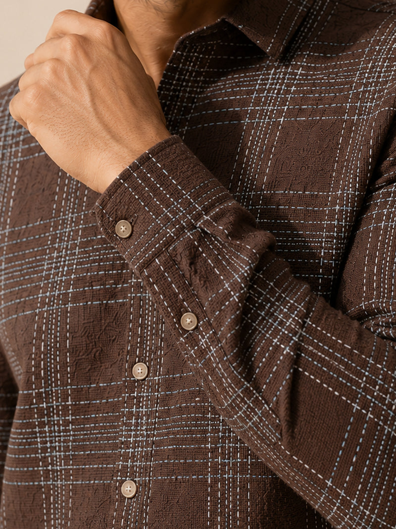 CAHOOT Men's Brown Checkered Oversized Fit Shirt - view 7