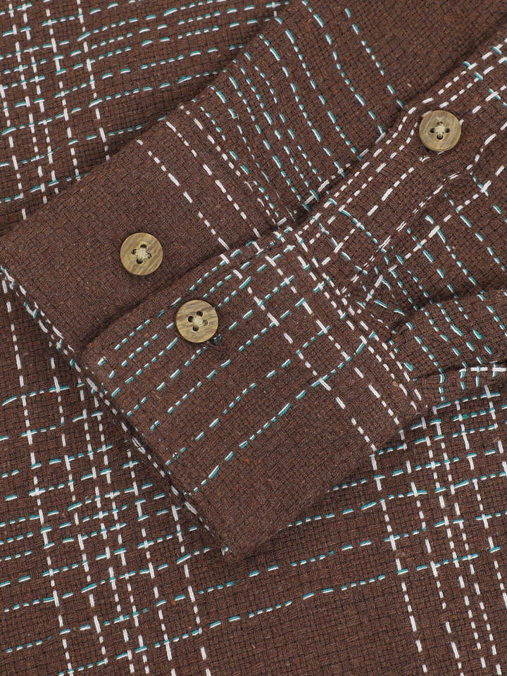 CAHOOT Men's Brown Checkered Oversized Fit Shirt - view 9