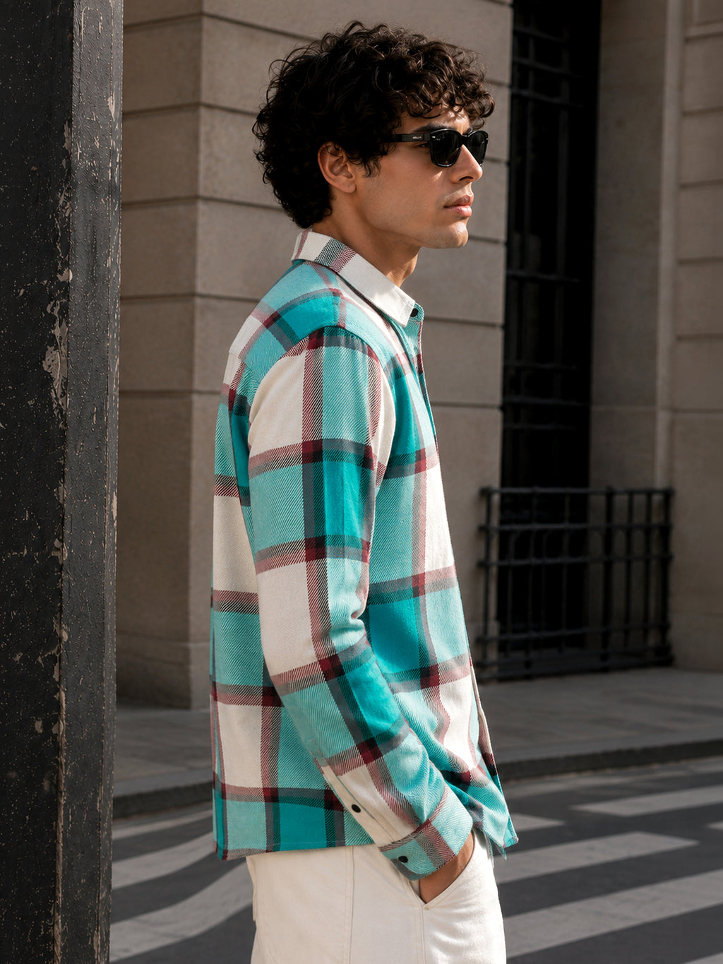 CAHOOT Turquoise Yarn-Dyed Checked Oversized Fit Shirt - view 2