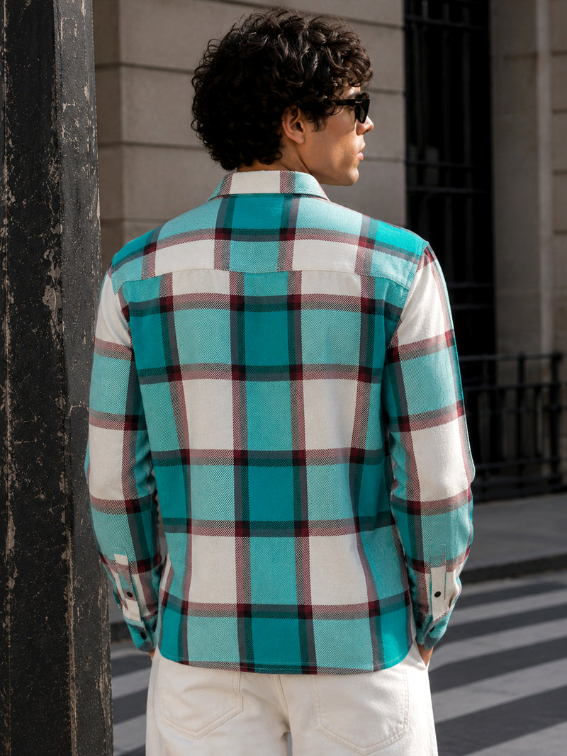 CAHOOT Turquoise Yarn-Dyed Checked Oversized Fit Shirt - view 3