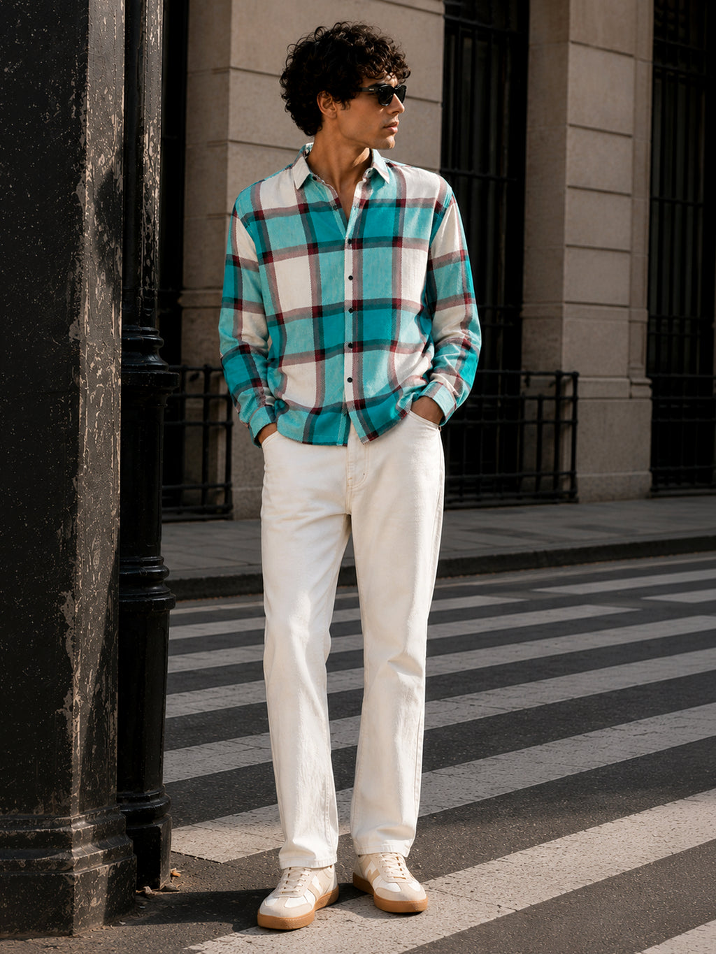 CAHOOT Turquoise Yarn-Dyed Checked Oversized Fit Shirt - view 4