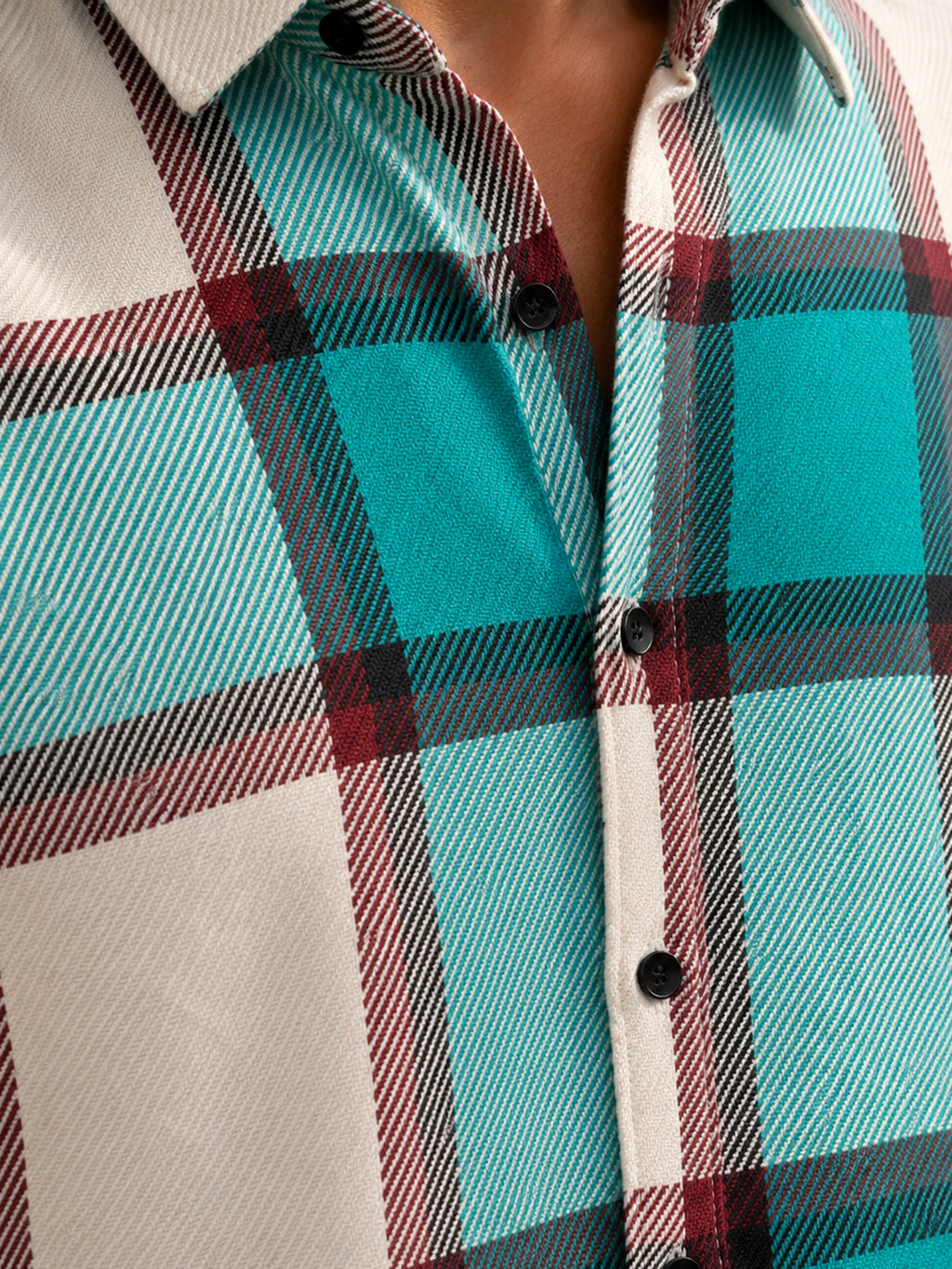 CAHOOT Turquoise Yarn-Dyed Checked Oversized Fit Shirt - view 5