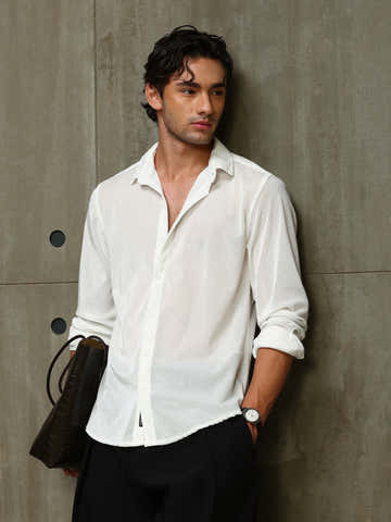White Velvet Regular Fit Shirt
