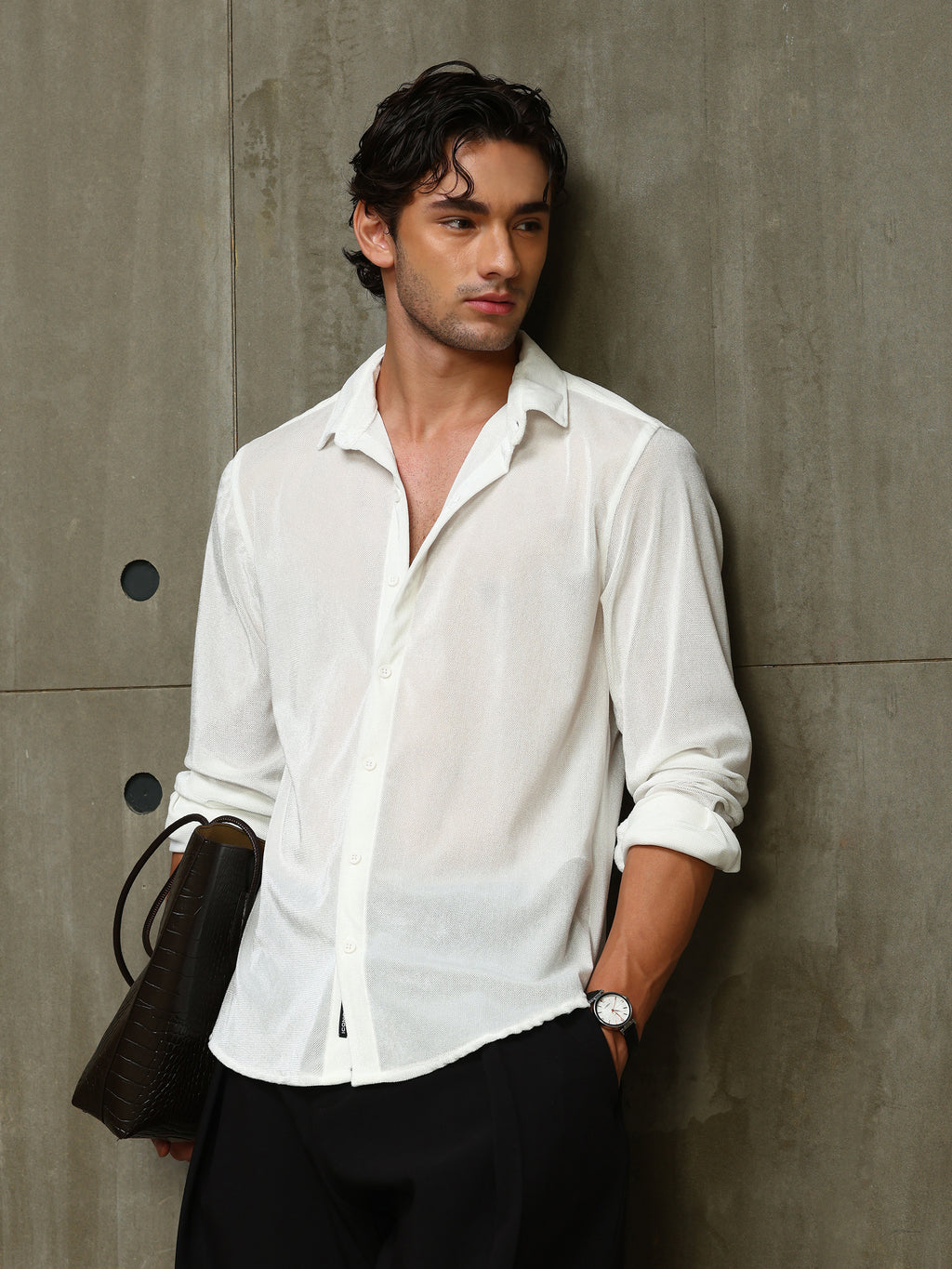 CAHOOT Men's White Velvet Regular Fit Shirt - view 1