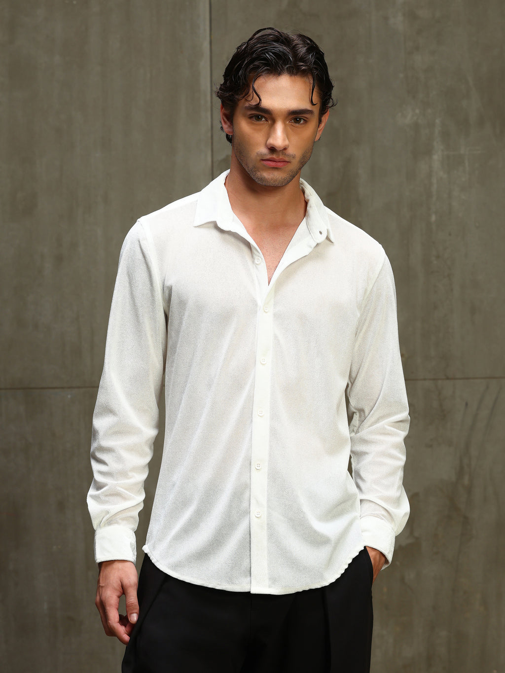 CAHOOT Men's White Velvet Regular Fit Shirt - view 2