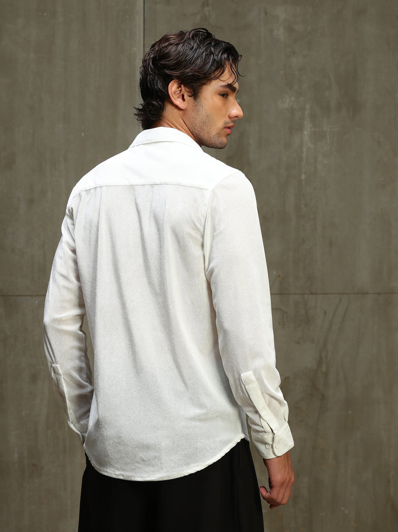 CAHOOT Men's White Velvet Regular Fit Shirt - view 4