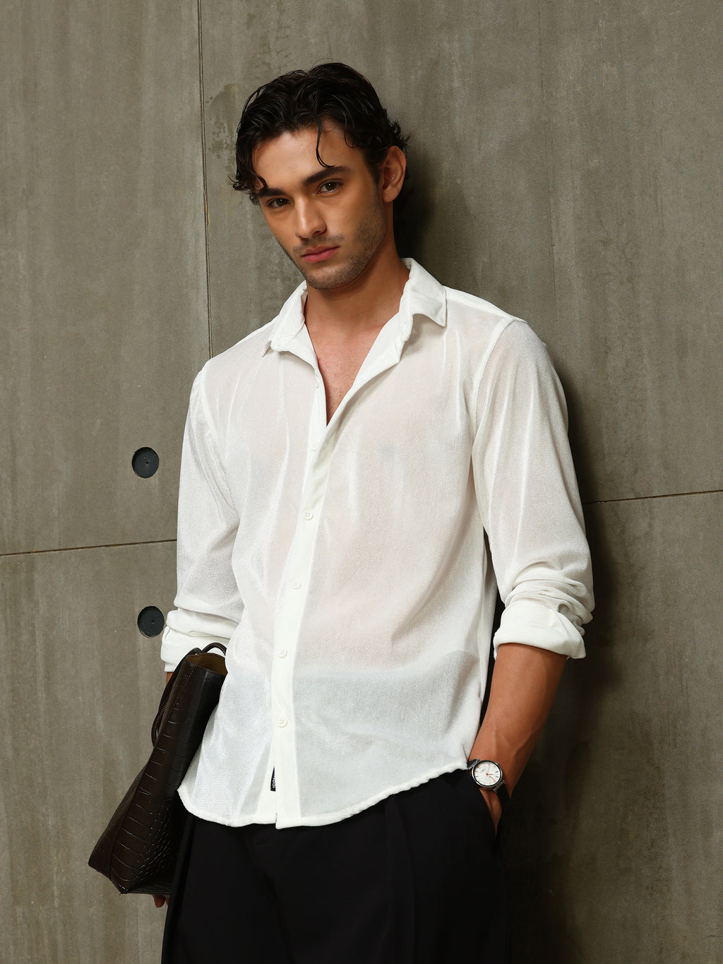 CAHOOT Men's White Velvet Regular Fit Shirt - view 8