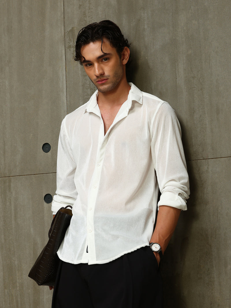 CAHOOT Men's White Velvet Regular Fit Shirt - view 8