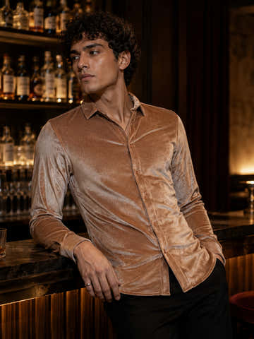 Beige velvet Party wear slim fit shirt