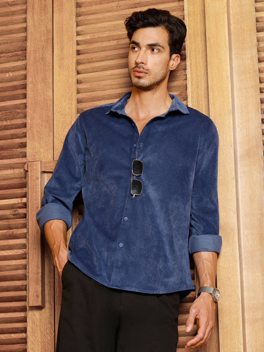 CAHOOT Men's Blue Self Design Shirt - view 1