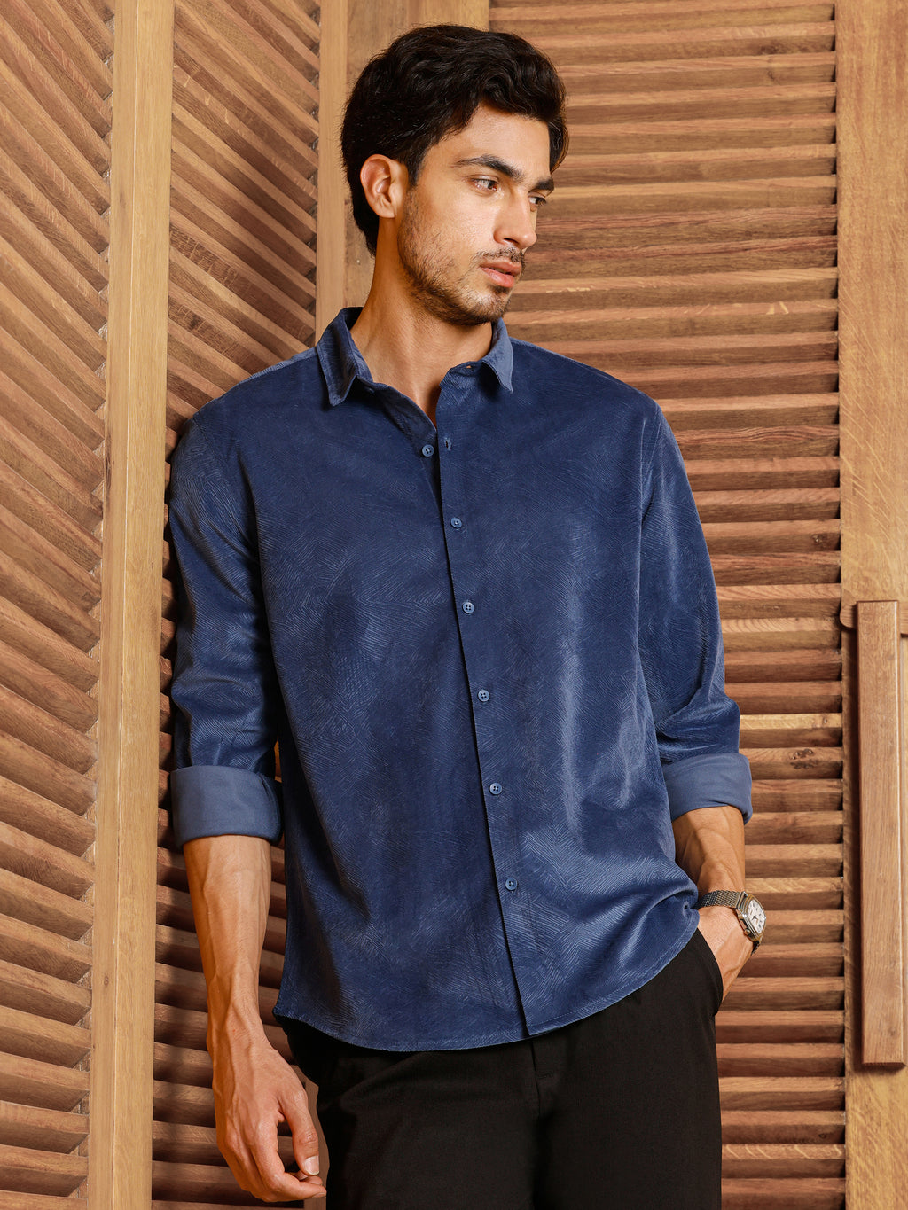 CAHOOT Men's Blue Self Design Shirt - view 2