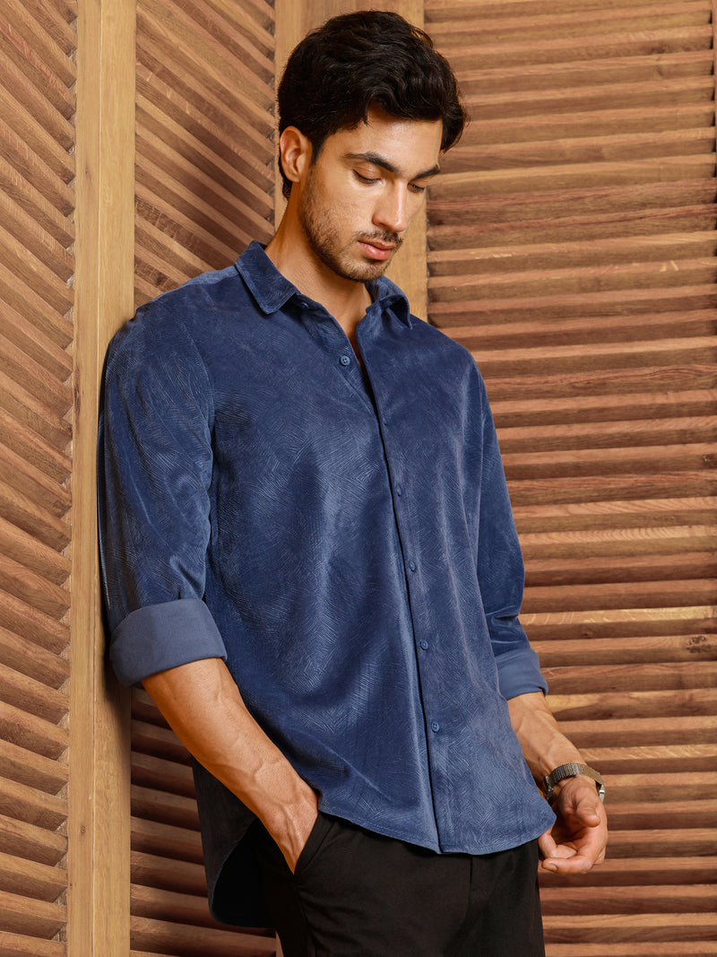 CAHOOT Men's Blue Self Design Shirt - view 3