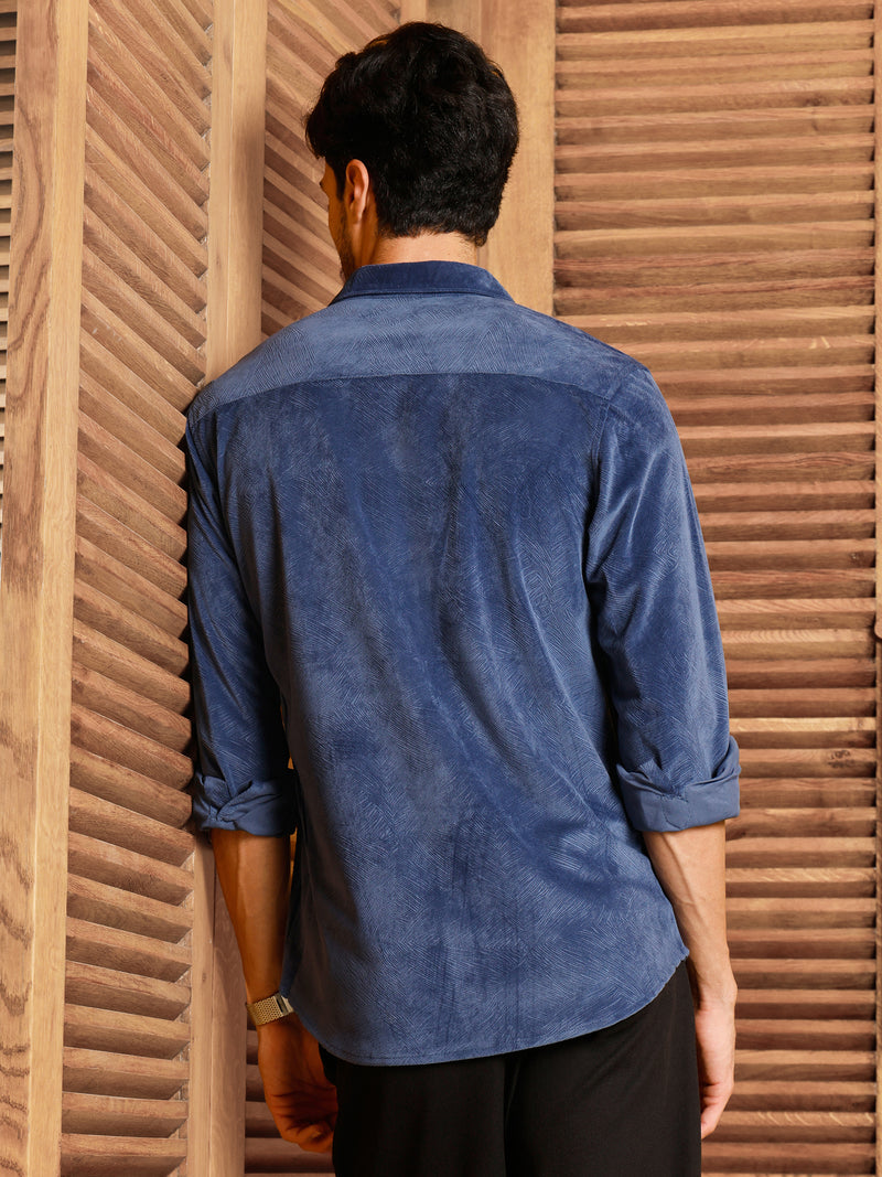 CAHOOT Men's Blue Self Design Shirt - view 4