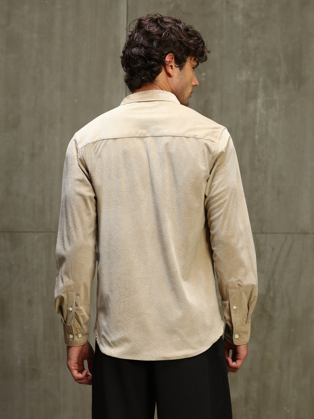 CAHOOT Men's Dark Beige Textured Knit Regular Fit Shirt - view 4