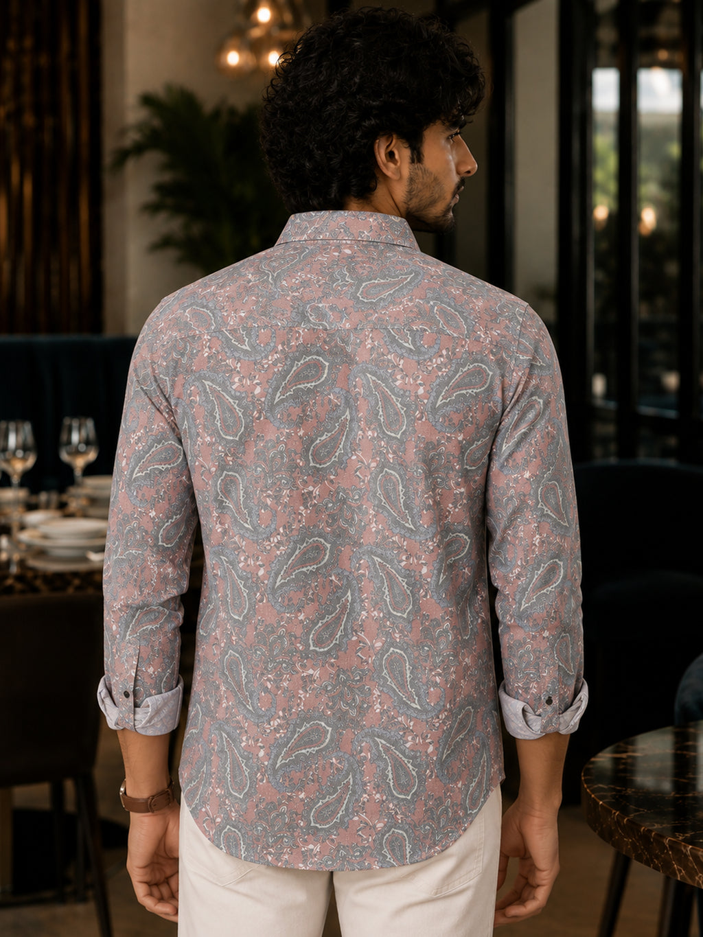 CAHOOT Men's Grey & Pink Paisley Printed Regular Fit Shirt - view 3